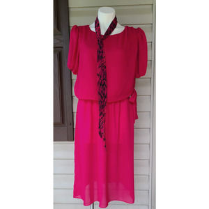 Authentic 1980s Vintage Pink dress with wrap tie style Bodice -  Size 14-16